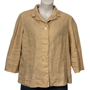 Petite Sophisticate 3/4 Sleeve Linen Butter Yellow Button Down Top Sz 10P